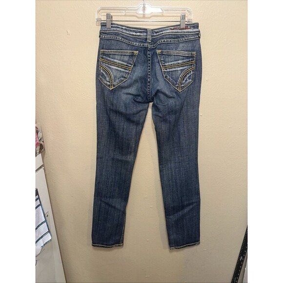 Vigoss Jeans Women's size 3 Dark Wash Denim Yellow Stitch Detail - Picture 4 of 7